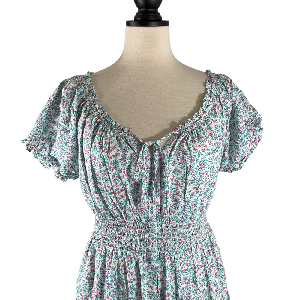 J. Crew Puff Sleeve Midi Dress Prairie Blue Floral Smocked, New w/ Tags, Size 4 - Picture 2 of 15